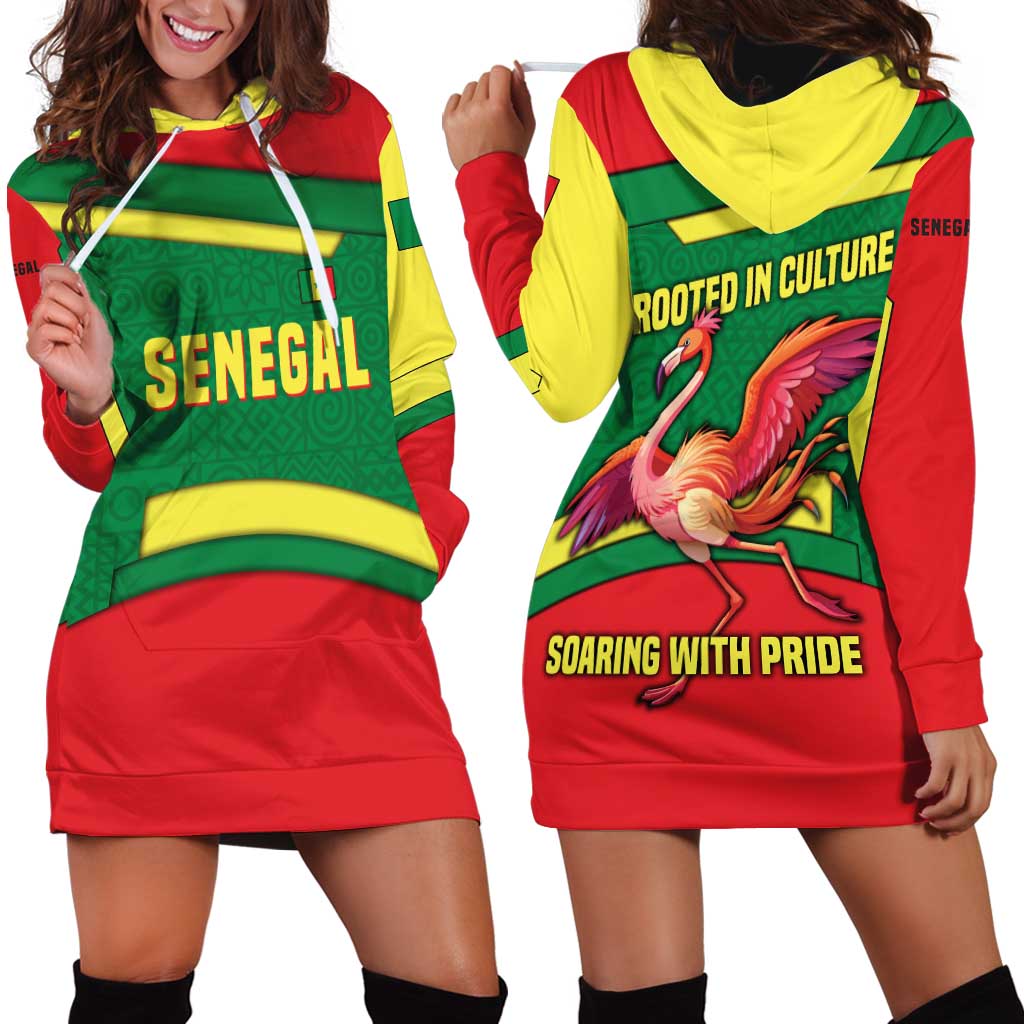 Senegal Hoodie Dress with Flamingo Design and Rooted in Culture Slogan - Wonder Print Shop