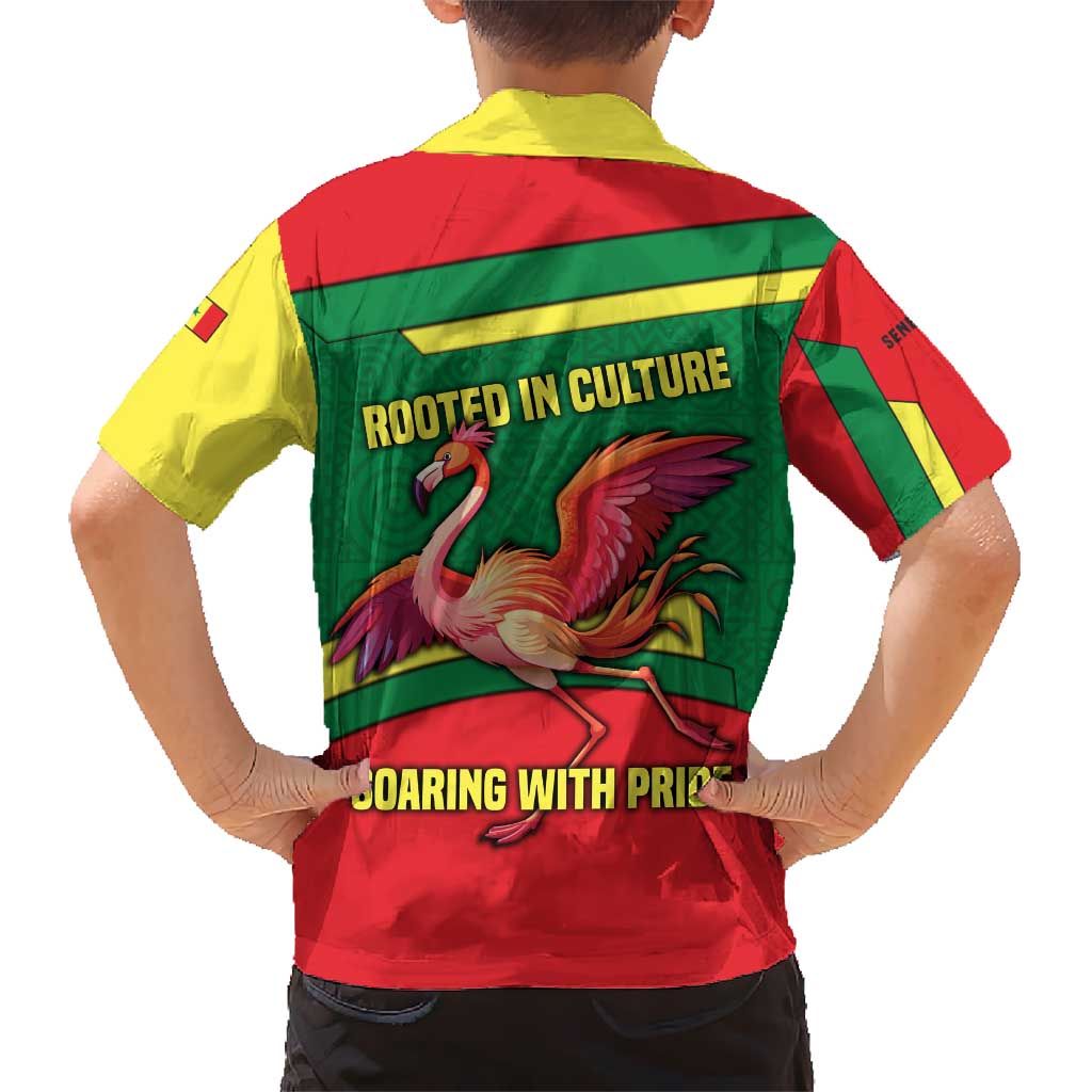 Senegal Kid Hawaiian Shirt with Flamingo Design and Rooted in Culture Slogan - Wonder Print Shop