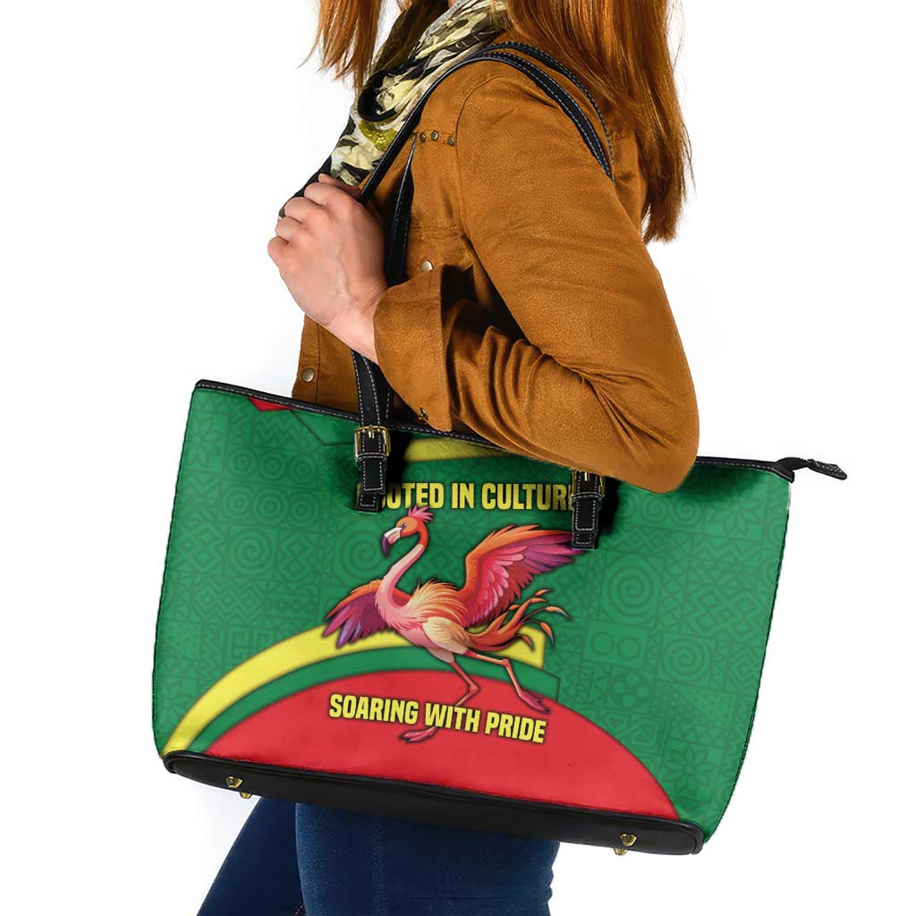 Senegal Leather Tote Bag with Flamingo Design and Rooted in Culture Slogan - Wonder Print Shop