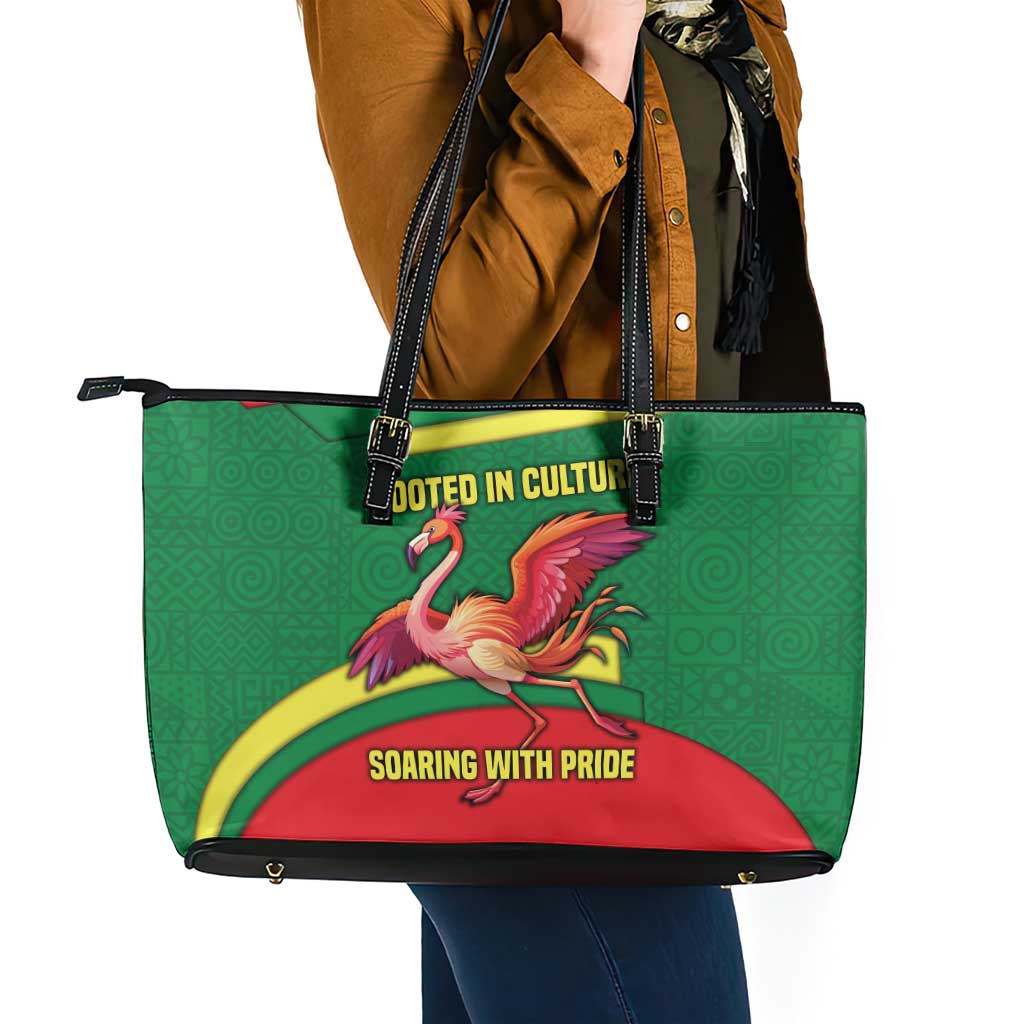 Senegal Leather Tote Bag with Flamingo Design and Rooted in Culture Slogan - Wonder Print Shop
