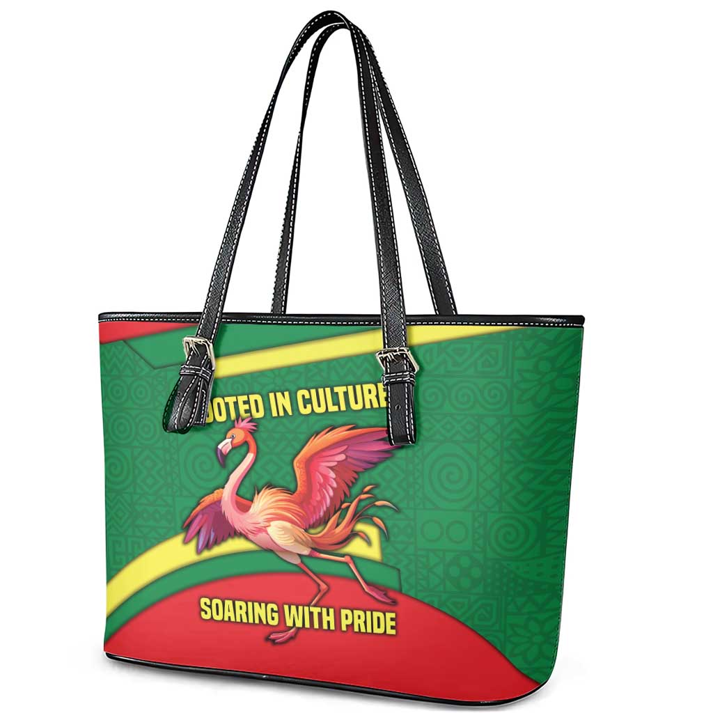 Senegal Leather Tote Bag with Flamingo Design and Rooted in Culture Slogan - Wonder Print Shop