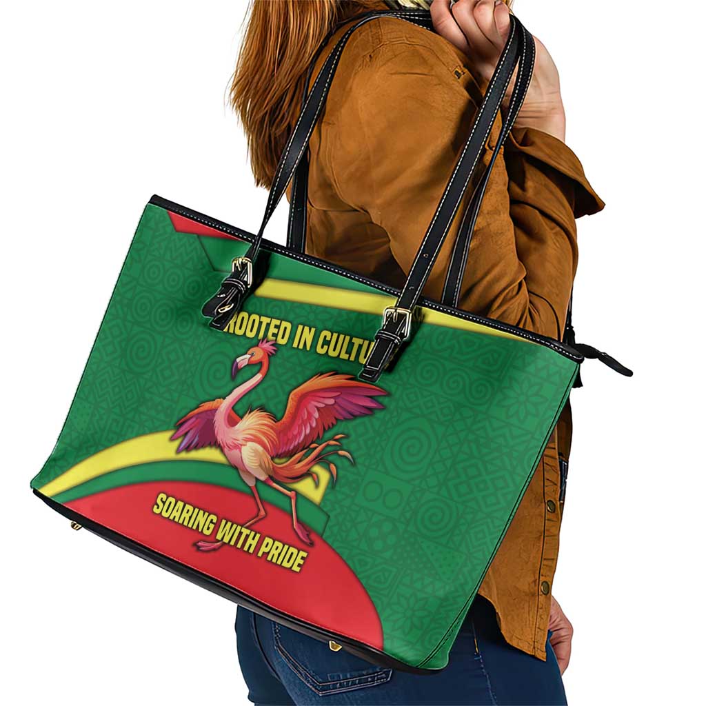 Senegal Leather Tote Bag with Flamingo Design and Rooted in Culture Slogan - Wonder Print Shop