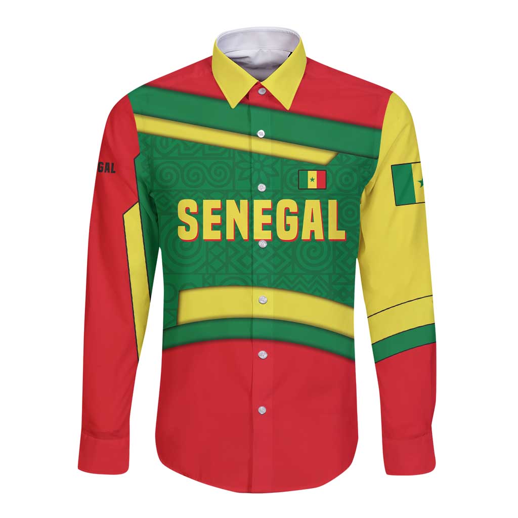 Senegal Long Sleeve Button Shirt with Flamingo Design and Rooted in Culture Slogan - Wonder Print Shop