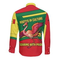 Senegal Long Sleeve Button Shirt with Flamingo Design and Rooted in Culture Slogan - Wonder Print Shop