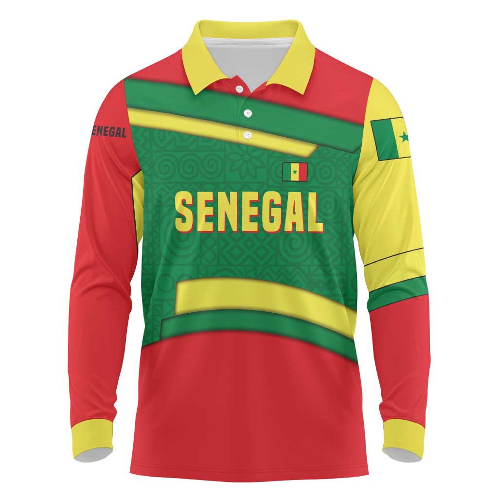 Senegal Long Sleeve Polo Shirt with Flamingo Design and Rooted in Culture Slogan - Wonder Print Shop