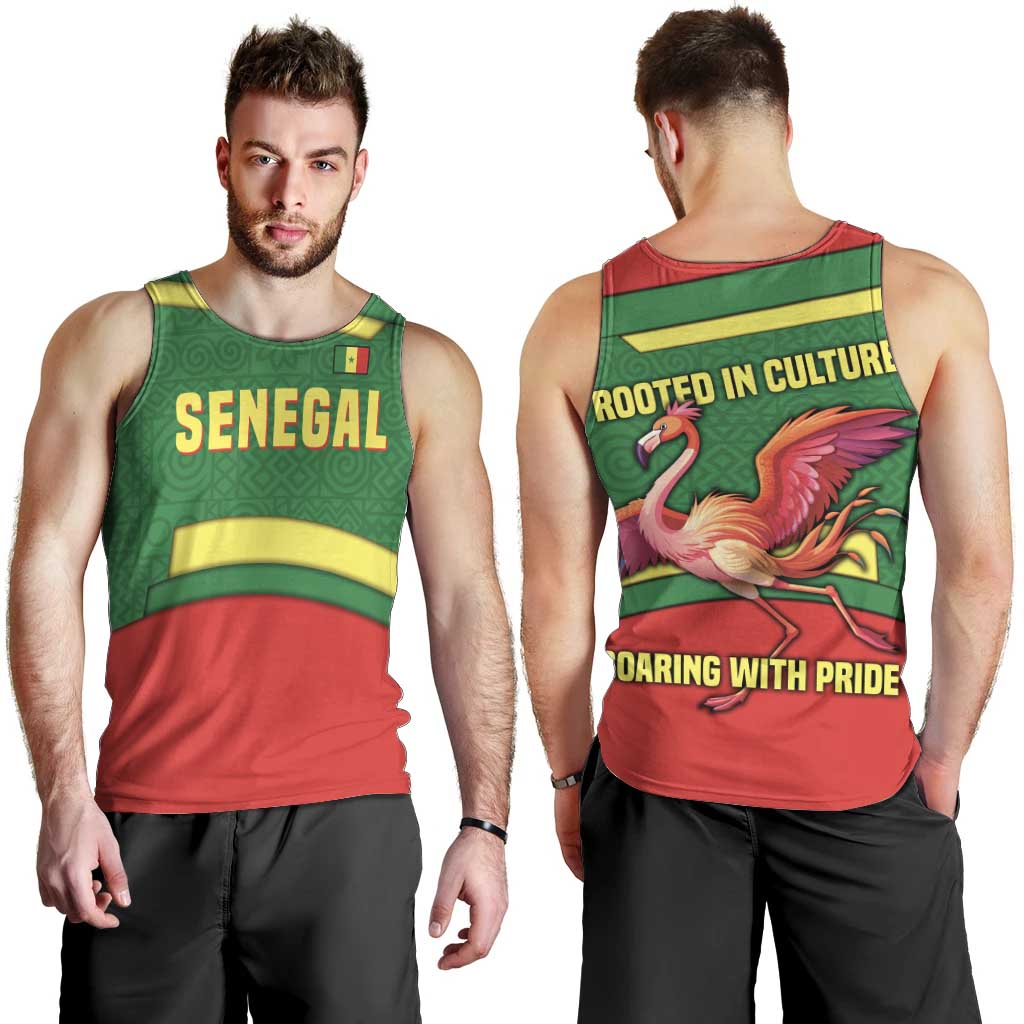 Senegal Men Tank Top with Flamingo Design and Rooted in Culture Slogan - Wonder Print Shop