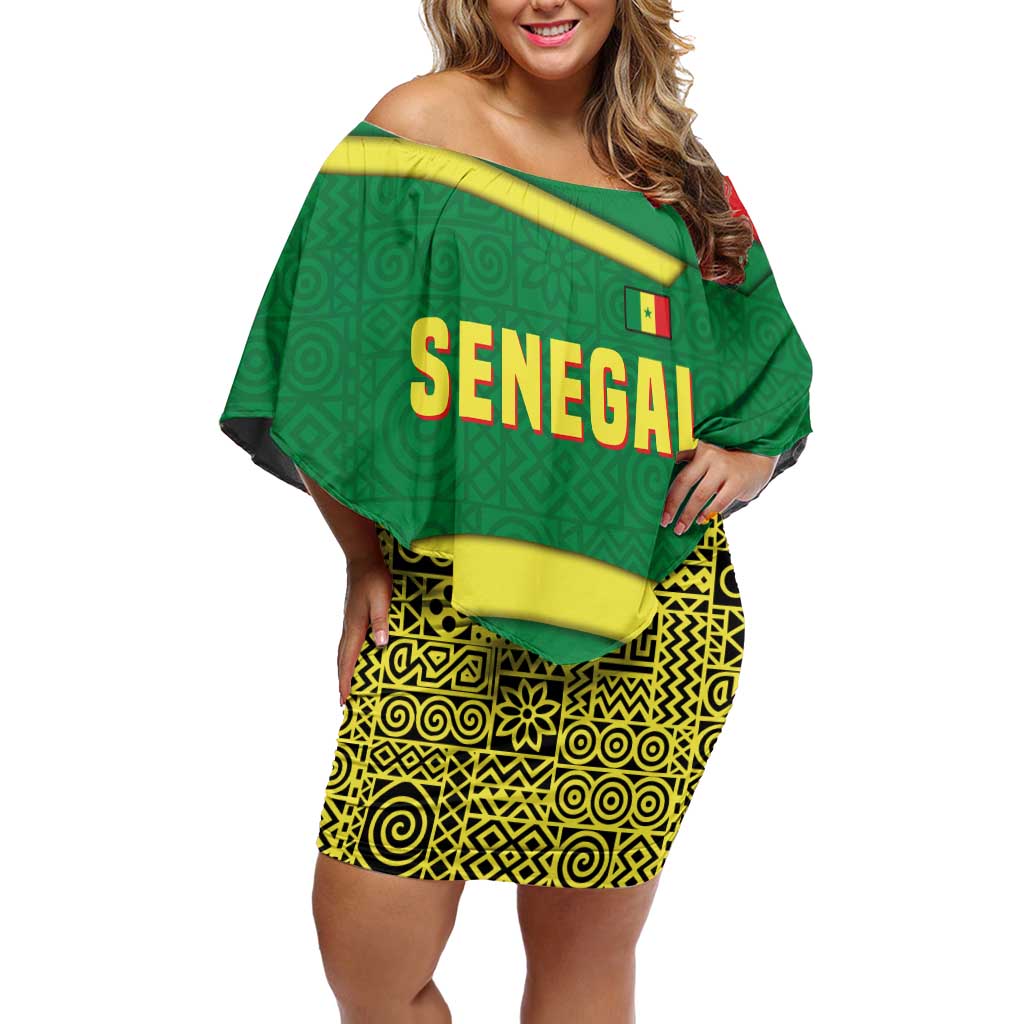 Senegal Off Shoulder Short Dress with Flamingo Design and Rooted in Culture Slogan - Wonder Print Shop
