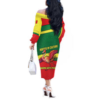 Senegal Off The Shoulder Long Sleeve Dress with Flamingo Design and Rooted in Culture Slogan - Wonder Print Shop