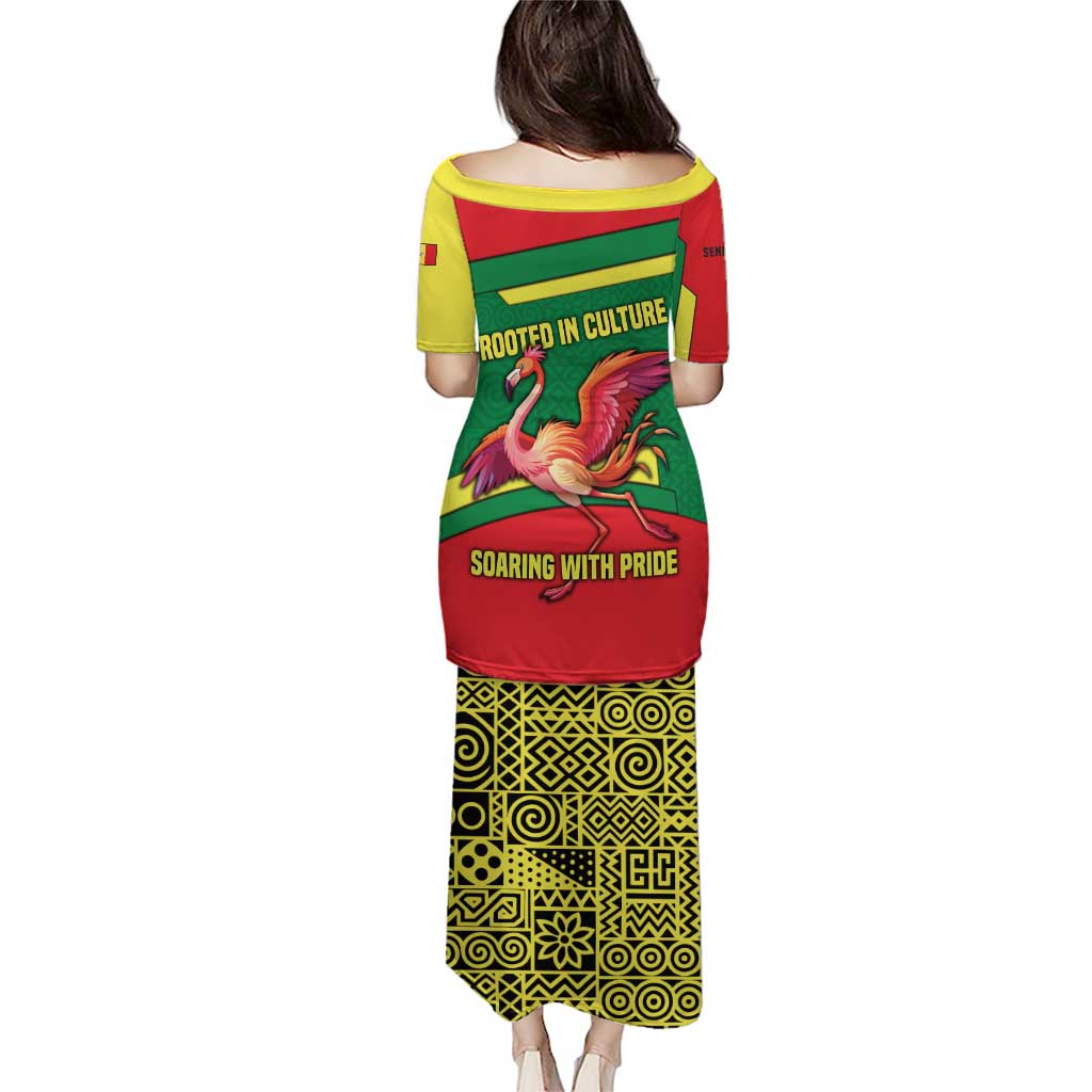 Senegal Puletasi with Flamingo Design and Rooted in Culture Slogan - Wonder Print Shop