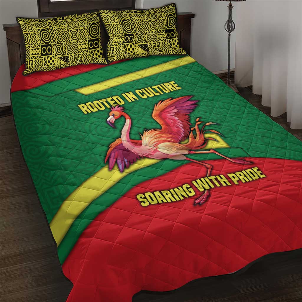 Senegal Quilt Bed Set with Flamingo Design and Rooted in Culture Slogan - Wonder Print Shop