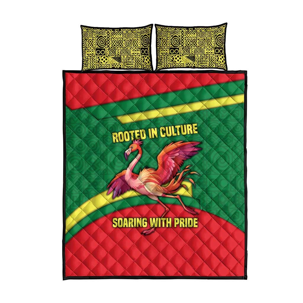 Senegal Quilt Bed Set with Flamingo Design and Rooted in Culture Slogan - Wonder Print Shop
