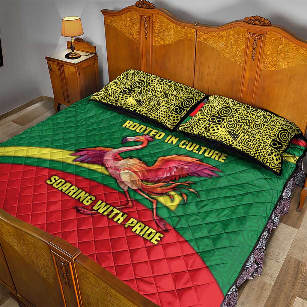 Senegal Quilt Bed Set with Flamingo Design and Rooted in Culture Slogan - Wonder Print Shop