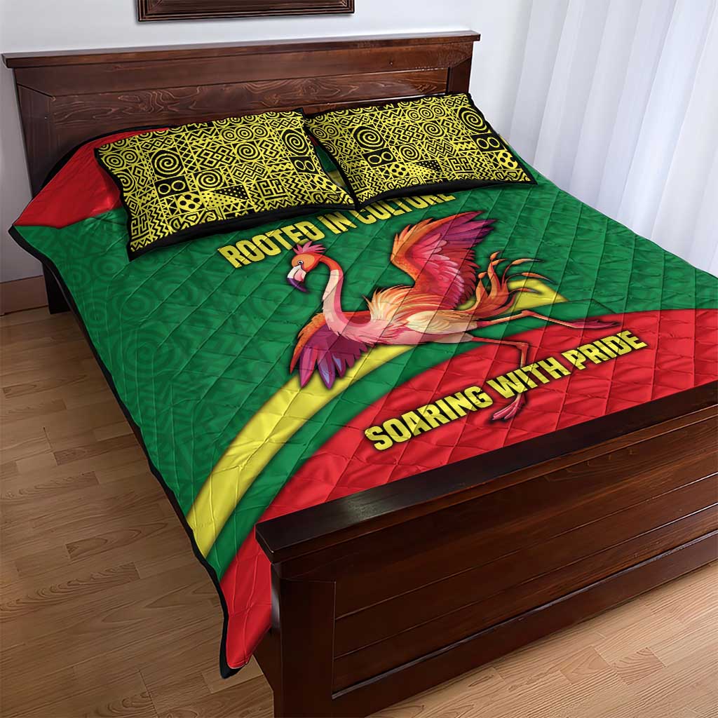 Senegal Quilt Bed Set with Flamingo Design and Rooted in Culture Slogan - Wonder Print Shop