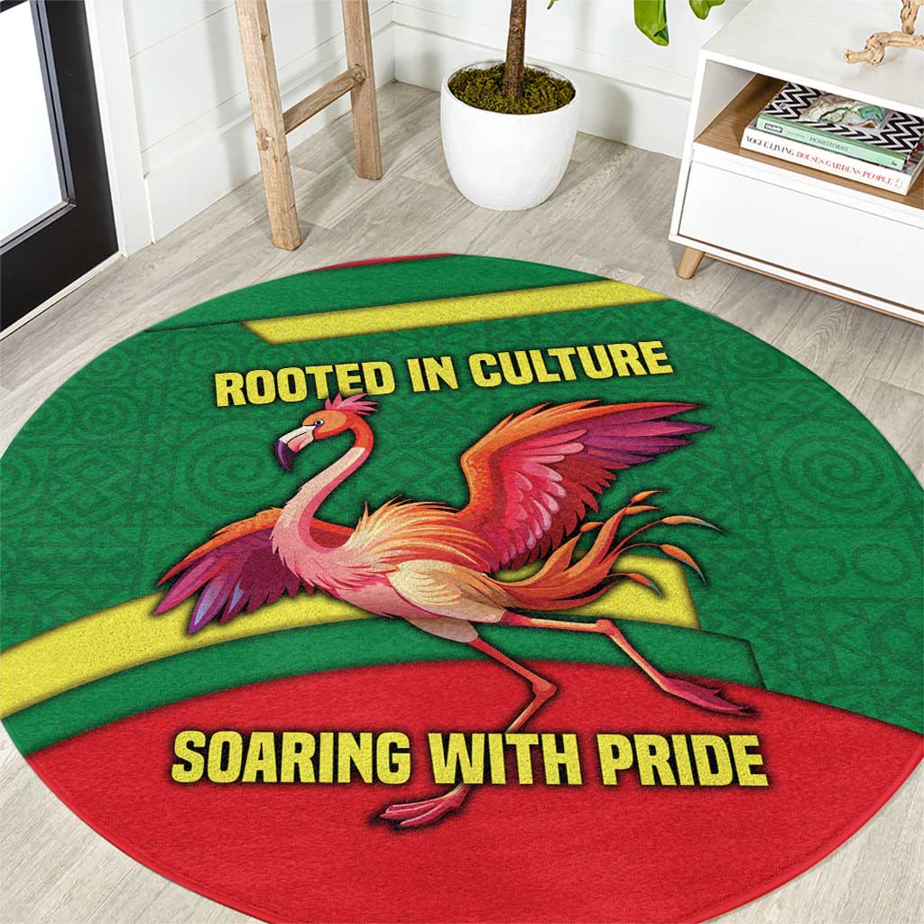 Senegal Round Carpet with Flamingo Design and Rooted in Culture Slogan - Wonder Print Shop