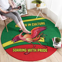Senegal Round Carpet with Flamingo Design and Rooted in Culture Slogan - Wonder Print Shop