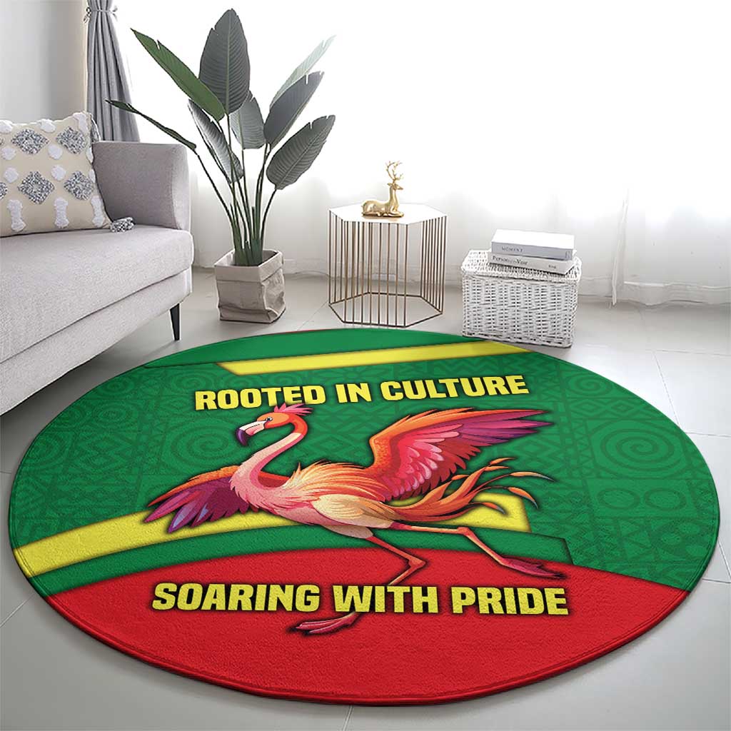 Senegal Round Carpet with Flamingo Design and Rooted in Culture Slogan - Wonder Print Shop