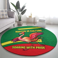 Senegal Round Carpet with Flamingo Design and Rooted in Culture Slogan - Wonder Print Shop