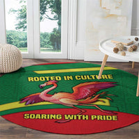 Senegal Round Carpet with Flamingo Design and Rooted in Culture Slogan - Wonder Print Shop