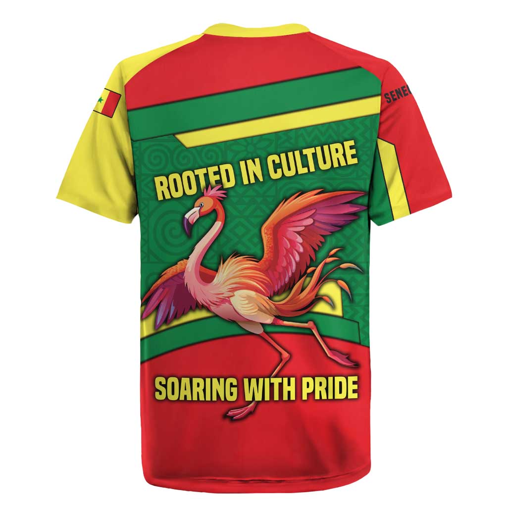 Senegal Rugby Jersey with Flamingo Design and Rooted in Culture Slogan - Wonder Print Shop