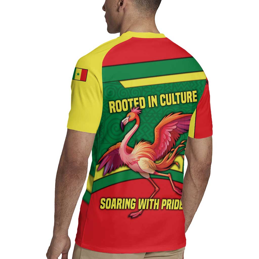 Senegal Rugby Jersey with Flamingo Design and Rooted in Culture Slogan - Wonder Print Shop