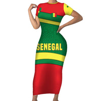 Senegal Short Sleeve Bodycon Dress with Flamingo Design and Rooted in Culture Slogan - Wonder Print Shop