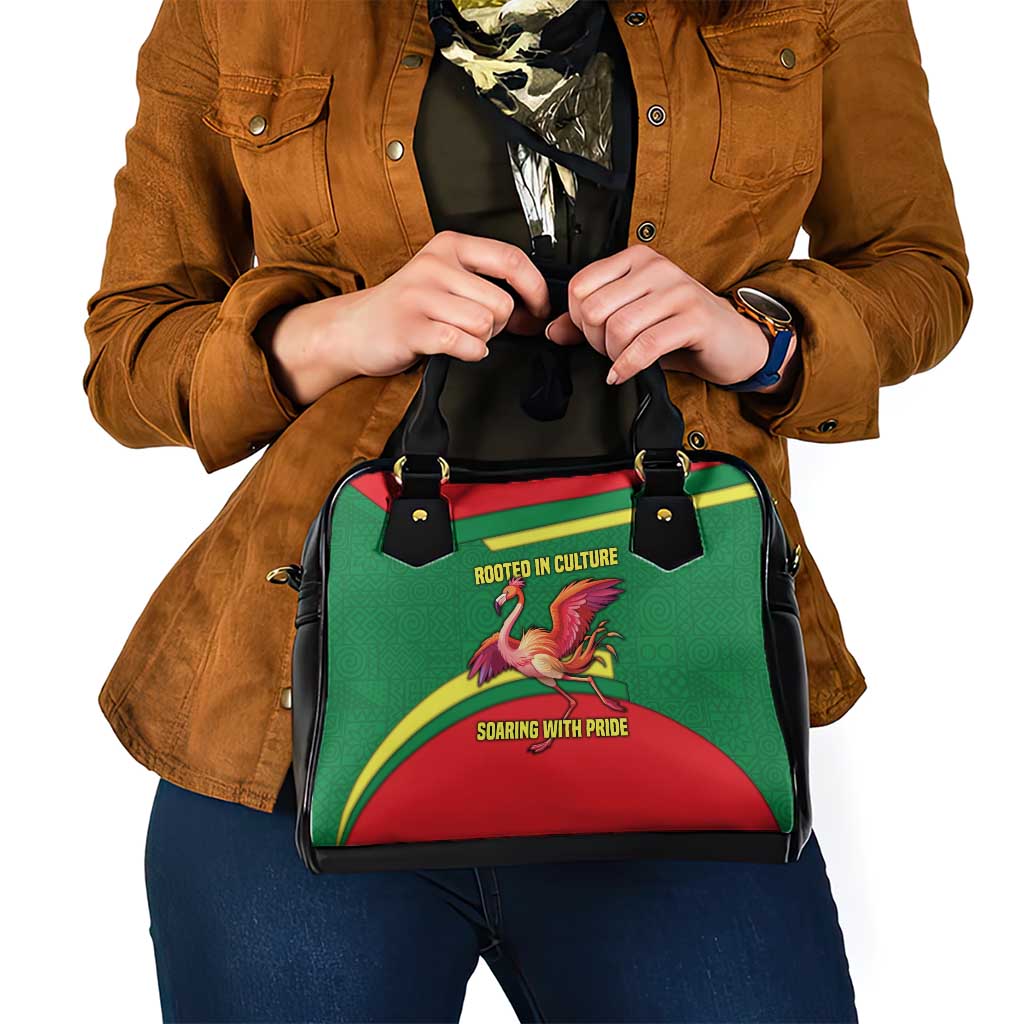 Senegal Shoulder Handbag with Flamingo Design and Rooted in Culture Slogan - Wonder Print Shop