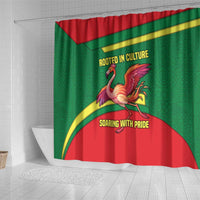 Senegal Shower Curtain with Flamingo Design and Rooted in Culture Slogan - Wonder Print Shop