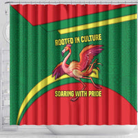 Senegal Shower Curtain with Flamingo Design and Rooted in Culture Slogan - Wonder Print Shop