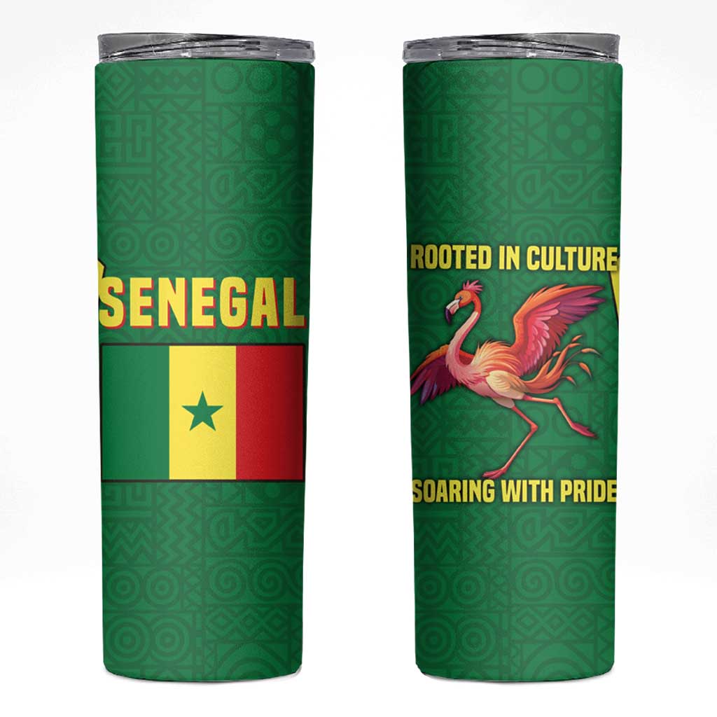 Senegal Skinny Tumbler with Flamingo Design and Rooted in Culture Slogan - Wonder Print Shop