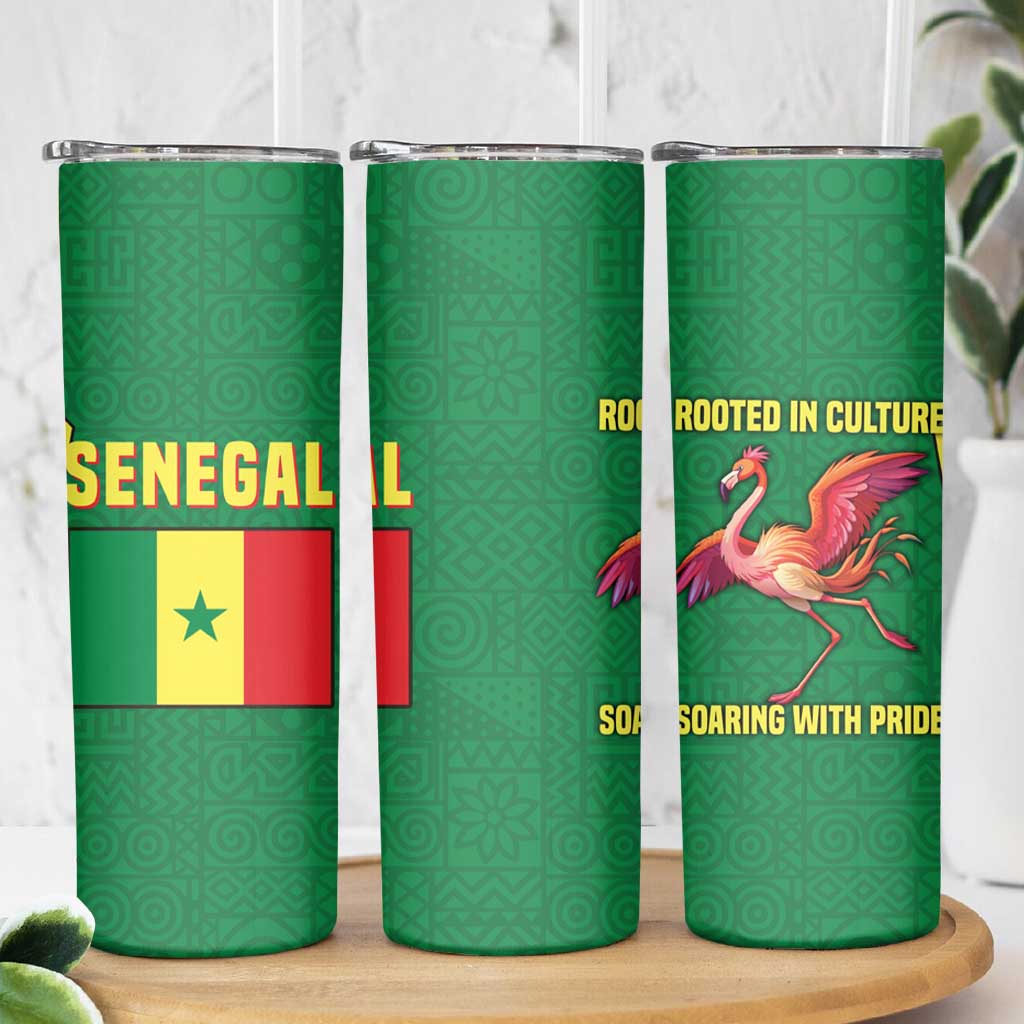 Senegal Skinny Tumbler with Flamingo Design and Rooted in Culture Slogan - Wonder Print Shop