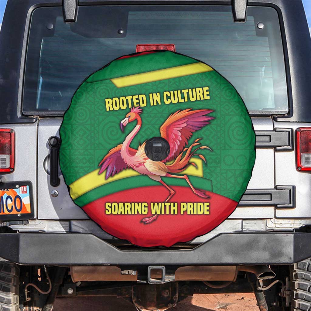 Senegal Spare Tire Cover with Flamingo Design and Rooted in Culture Slogan - Wonder Print Shop