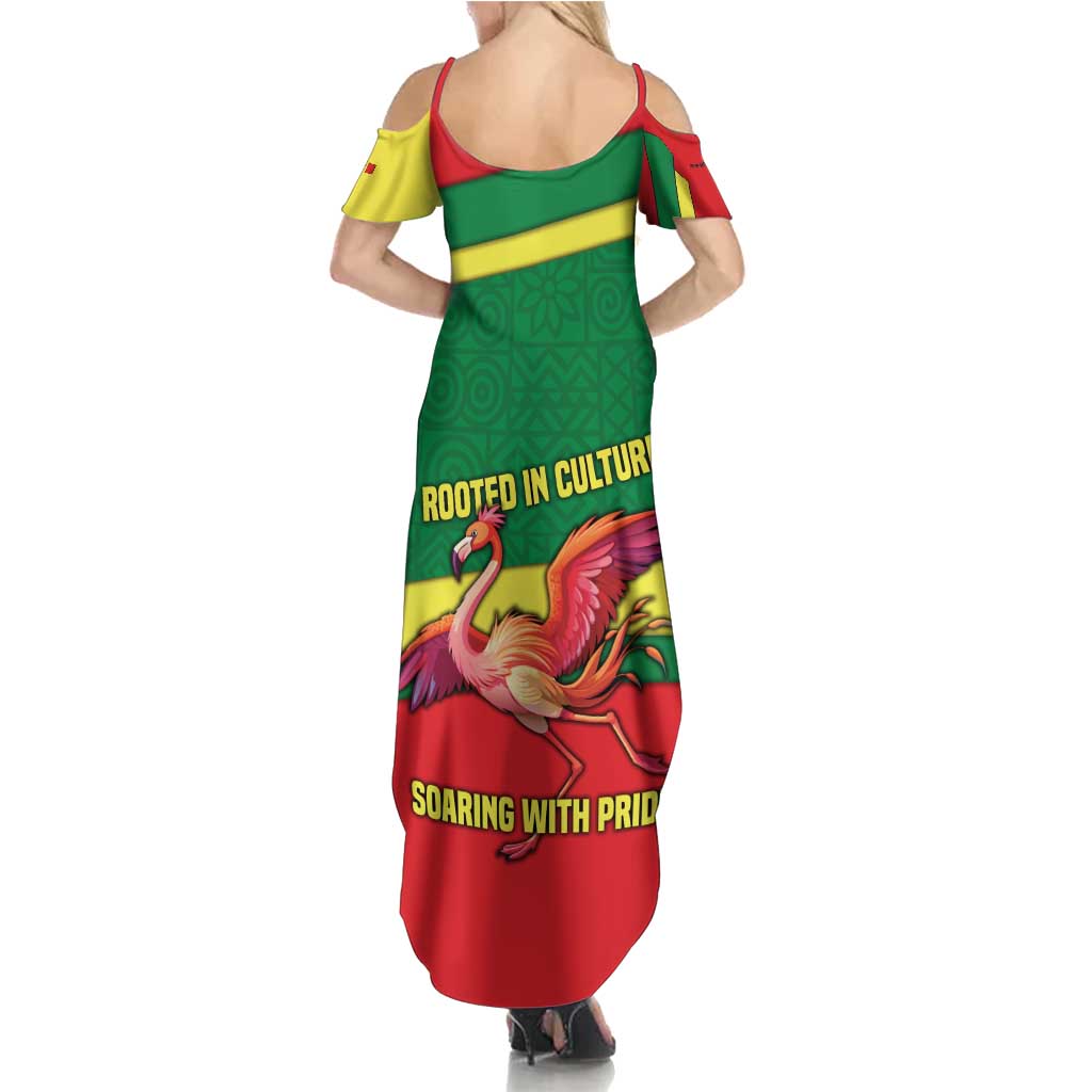 Senegal Summer Maxi Dress with Flamingo Design and Rooted in Culture Slogan - Wonder Print Shop