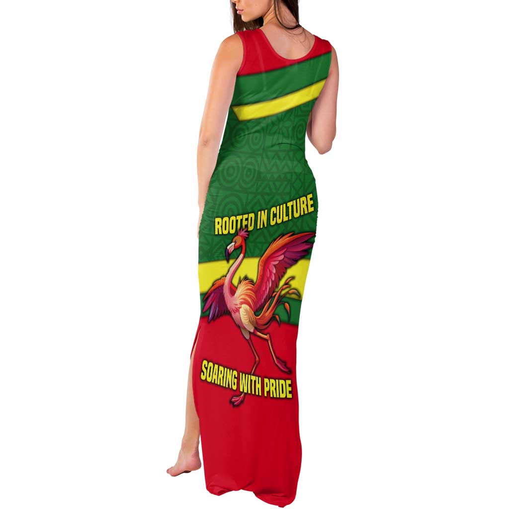 Senegal Tank Maxi Dress with Flamingo Design and Rooted in Culture Slogan - Wonder Print Shop