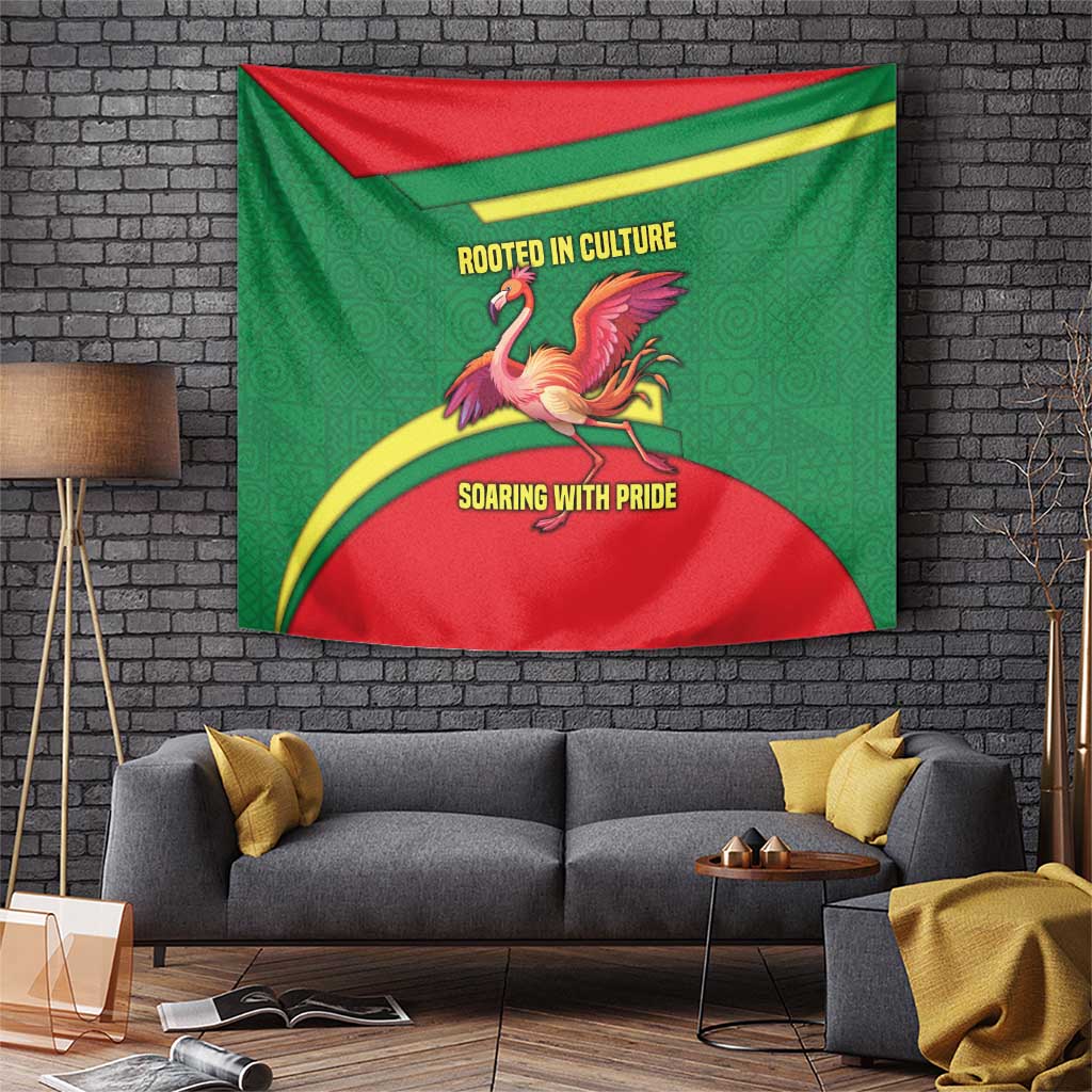 Senegal Tapestry with Flamingo Design and Rooted in Culture Slogan - Wonder Print Shop