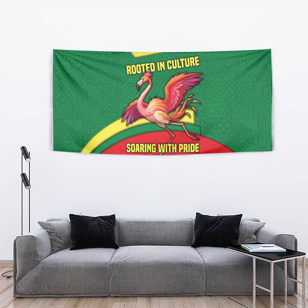 Senegal Tapestry with Flamingo Design and Rooted in Culture Slogan - Wonder Print Shop
