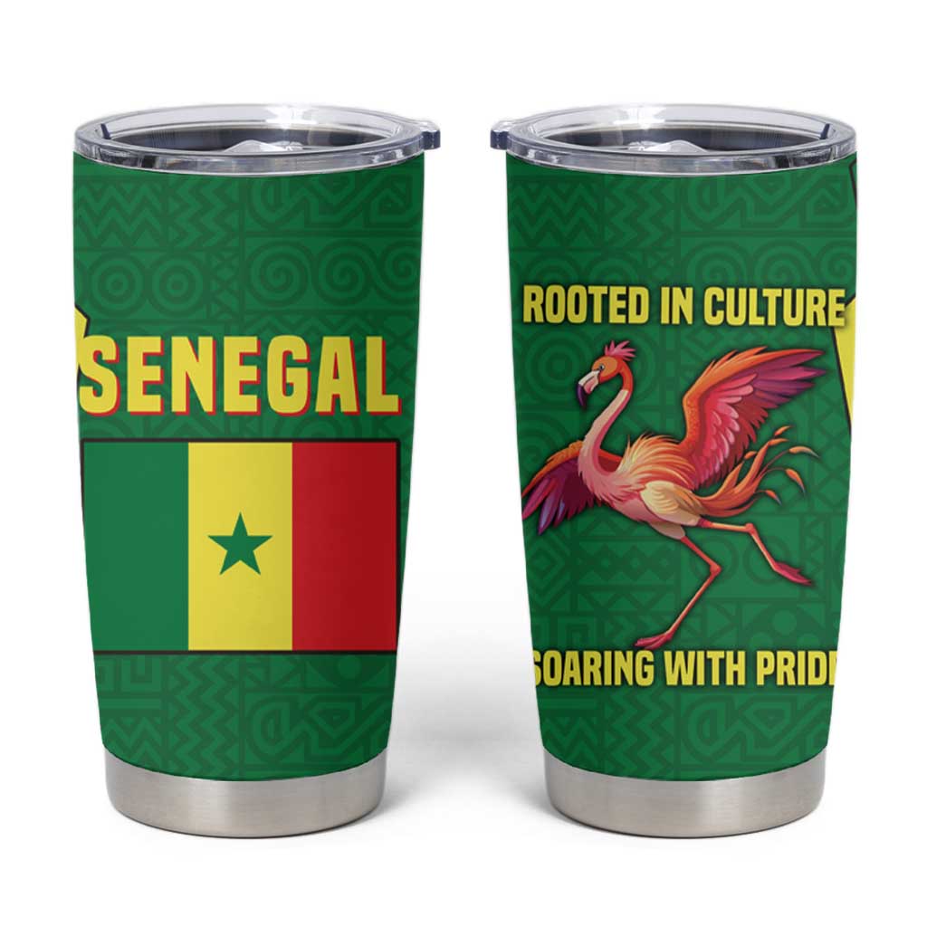 Senegal Tumbler Cup with Flamingo Design and Rooted in Culture Slogan - Wonder Print Shop