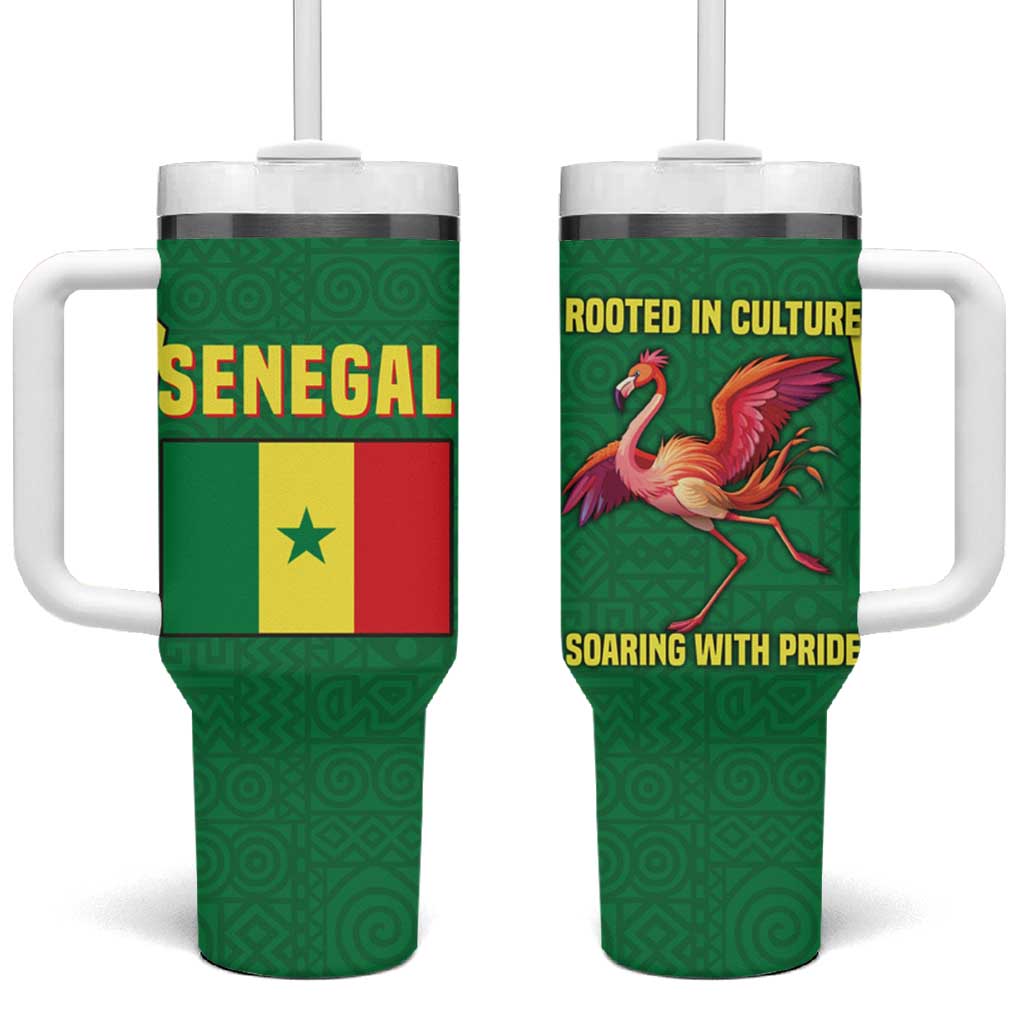 Senegal Tumbler With Handle with Flamingo Design and Rooted in Culture Slogan - Wonder Print Shop