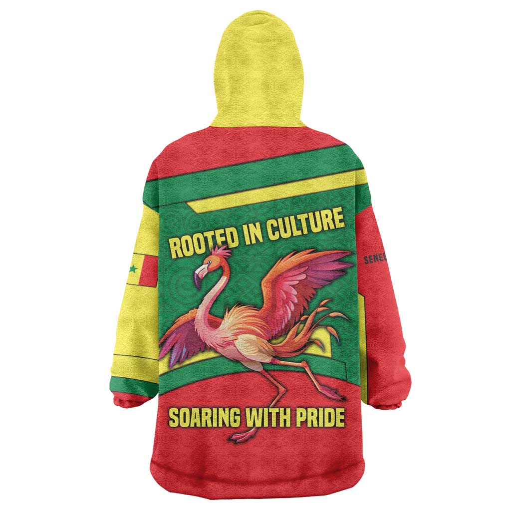 Senegal Wearable Blanket Hoodie with Flamingo Design and Rooted in Culture Slogan - Wonder Print Shop