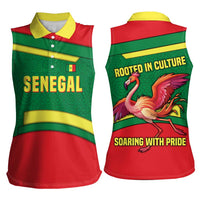 Senegal Women Sleeveless Polo Shirt with Flamingo Design and Rooted in Culture Slogan - Wonder Print Shop