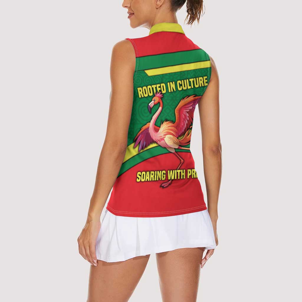 Senegal Women Sleeveless Polo Shirt with Flamingo Design and Rooted in Culture Slogan - Wonder Print Shop