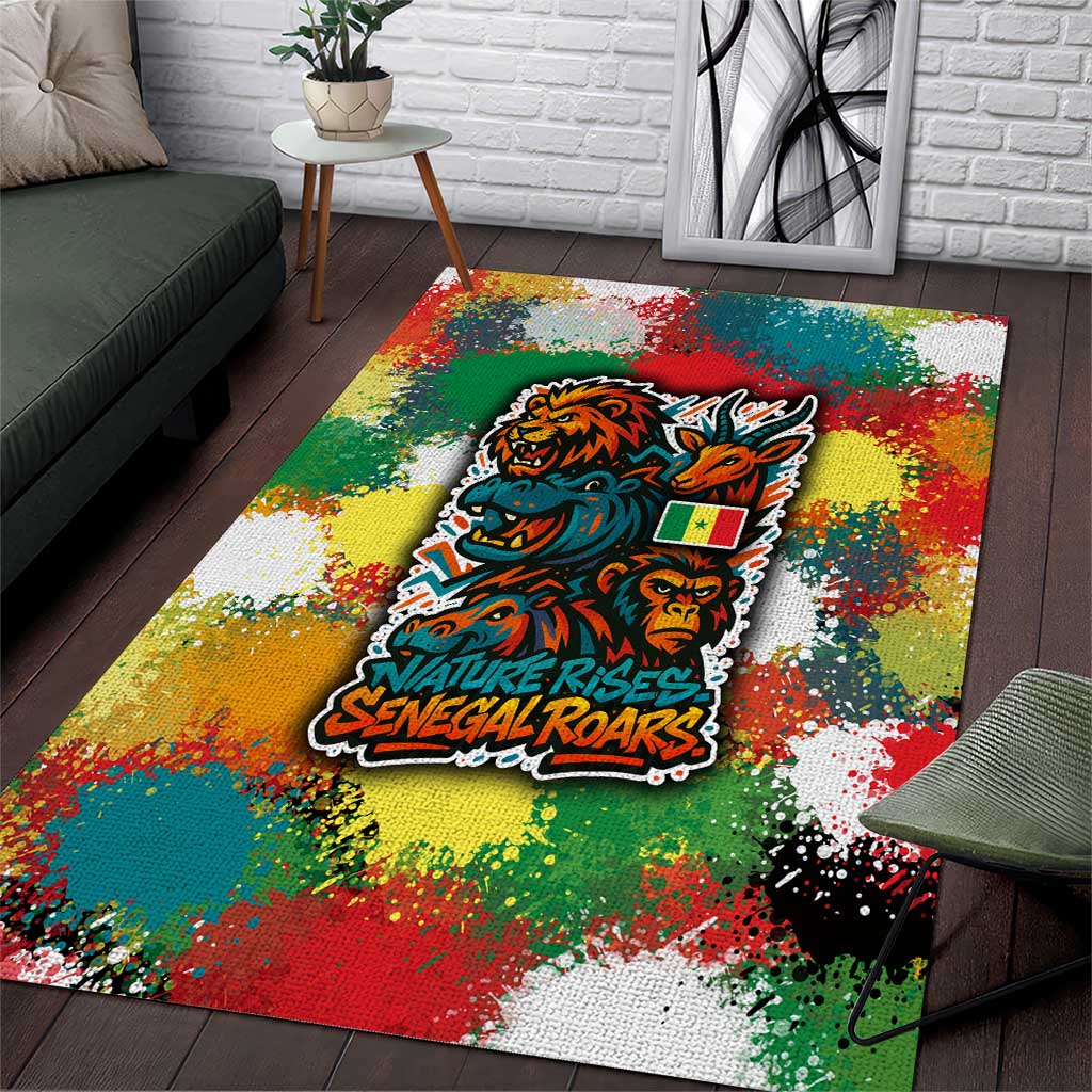 Senegal Area Rug with Colorful Wildlife Graffiti and Nature Rises Roars Design - Wonder Print Shop
