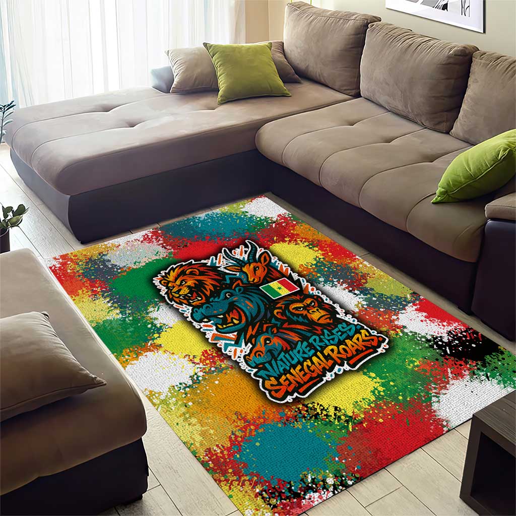 Senegal Area Rug with Colorful Wildlife Graffiti and Nature Rises Roars Design - Wonder Print Shop