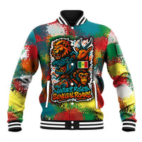Senegal Baseball Jacket with Colorful Wildlife Graffiti and Nature Rises Roars Design - Wonder Print Shop