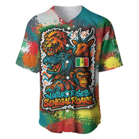 Senegal Baseball Jersey with Colorful Wildlife Graffiti and Nature Rises Roars Design - Wonder Print Shop