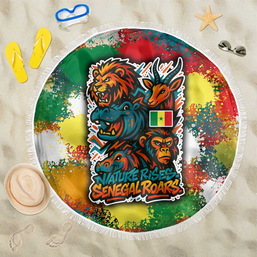 Senegal Beach Blanket with Colorful Wildlife Graffiti and Nature Rises Roars Design - Wonder Print Shop
