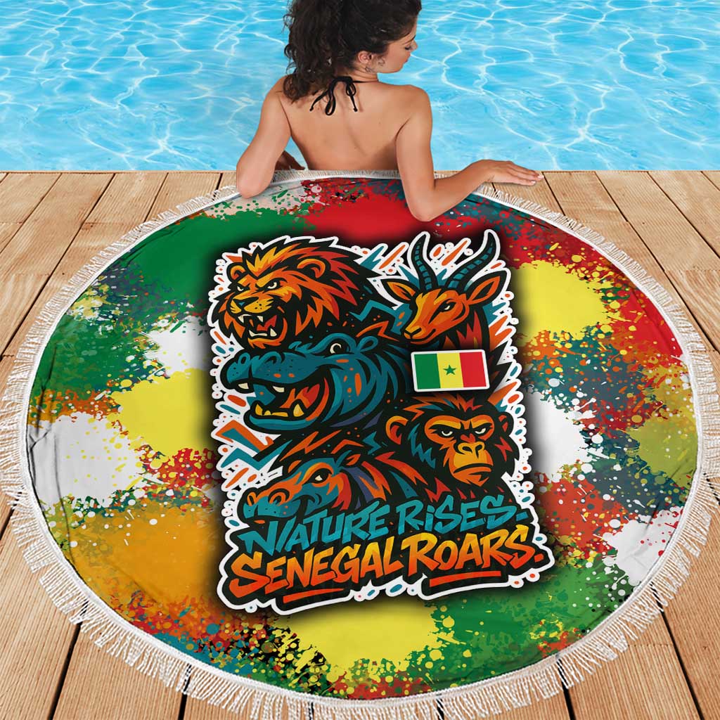 Senegal Beach Blanket with Colorful Wildlife Graffiti and Nature Rises Roars Design - Wonder Print Shop
