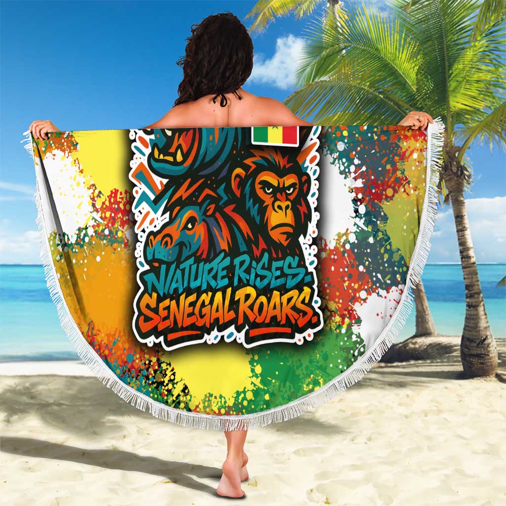 Senegal Beach Blanket with Colorful Wildlife Graffiti and Nature Rises Roars Design - Wonder Print Shop
