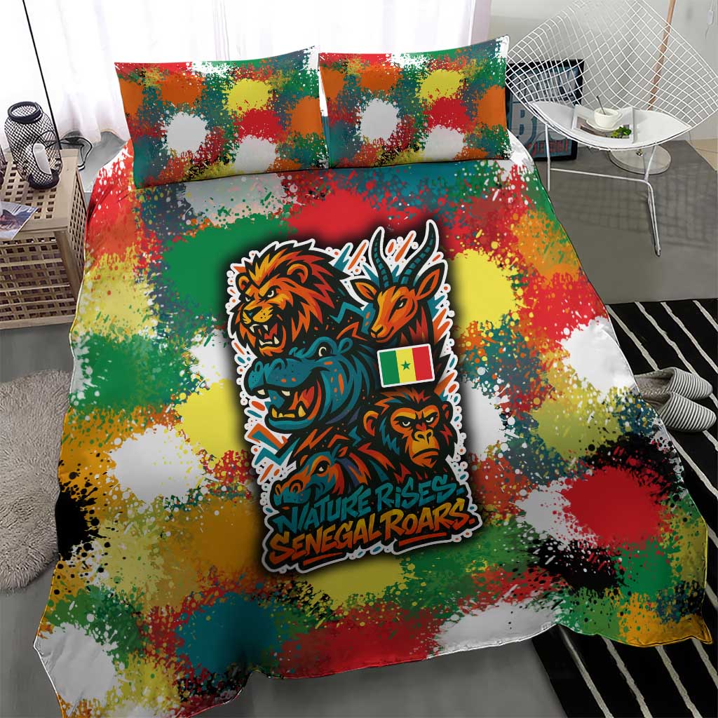 Senegal Bedding Set with Colorful Wildlife Graffiti and Nature Rises Roars Design - Wonder Print Shop