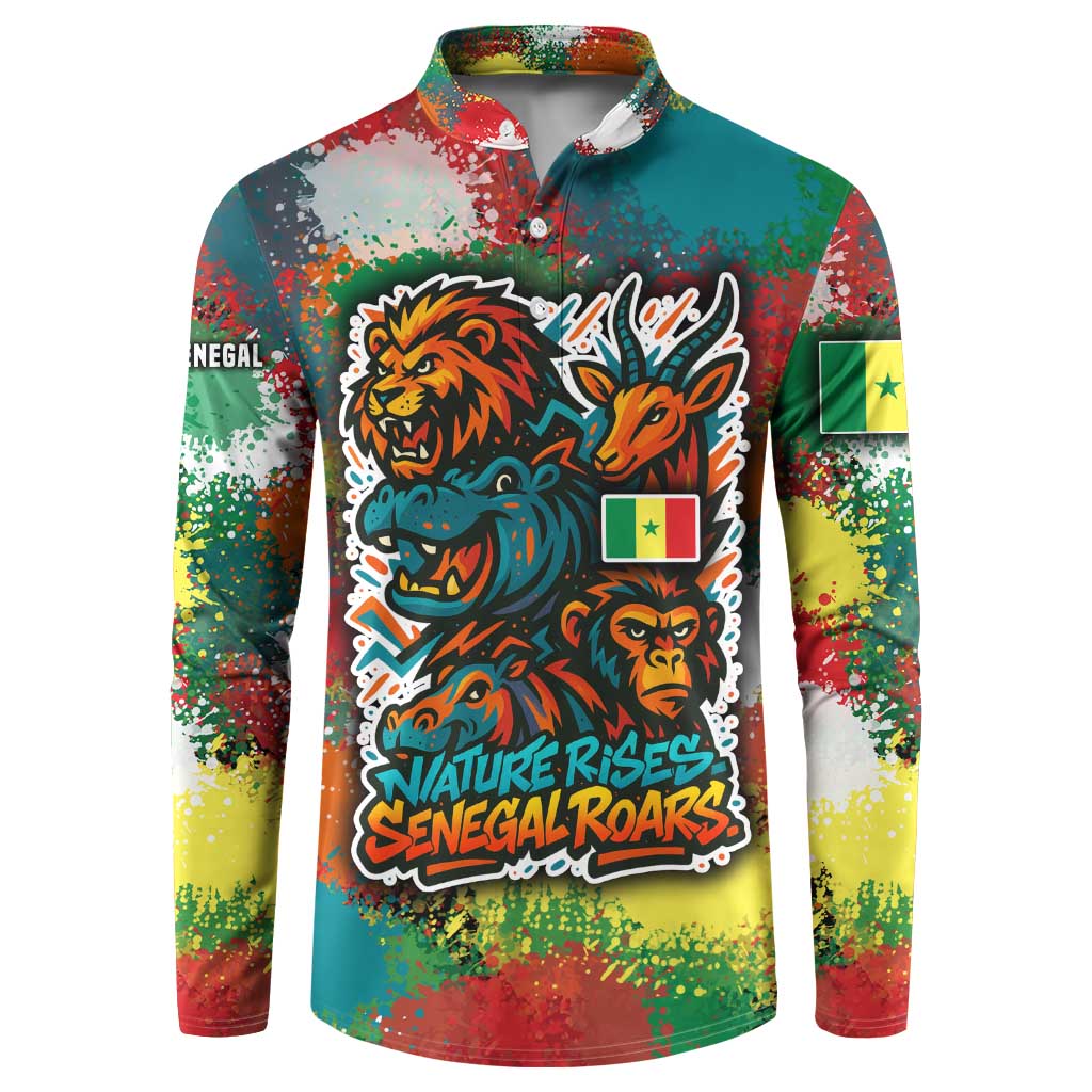 Senegal Button Sweatshirt with Colorful Wildlife Graffiti and Nature Rises Roars Design - Wonder Print Shop