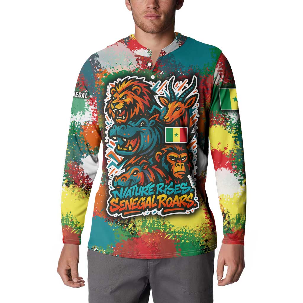 Senegal Button Sweatshirt with Colorful Wildlife Graffiti and Nature Rises Roars Design - Wonder Print Shop